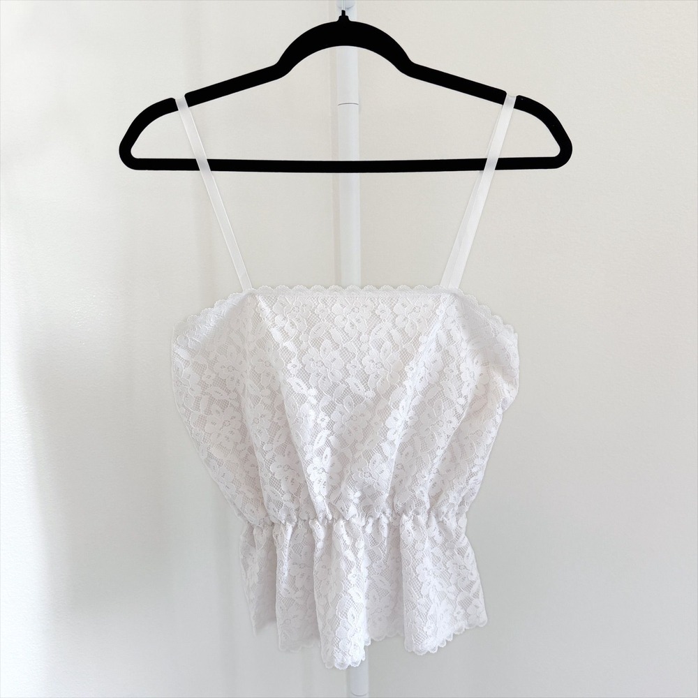 VTG L.A. Chic California Size Large Peplum Lace Cami White Made in USA